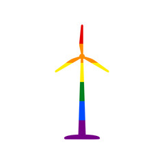 Wind turbine logo or sign. Rainbow gay LGBT rights colored Icon at white Background. Illustration.