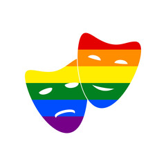 Theater icon with happy and sad masks. Rainbow gay LGBT rights colored Icon at white Background. Illustration.