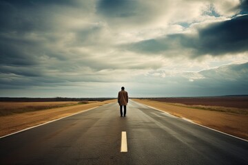 Fototapeta na wymiar Lonely man on empty road