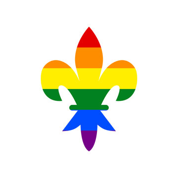 Royal lily, flower of king, iris of queen. Elements for design. Rainbow gay LGBT rights colored Icon at white Background. Illustration.