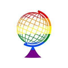 Earth Globe sign. Rainbow gay LGBT rights colored Icon at white Background. Illustration.