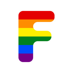 Letter F sign design template element. Rainbow gay LGBT rights colored Icon at white Background. Illustration.