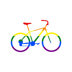 Obraz premium Bicycle, Bike sign. Rainbow gay LGBT rights colored Icon at white Background. Illustration.