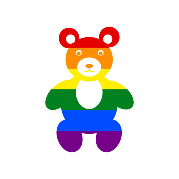 Teddy bear sign illustration. Rainbow gay LGBT rights colored Icon at white Background. Illustration.
