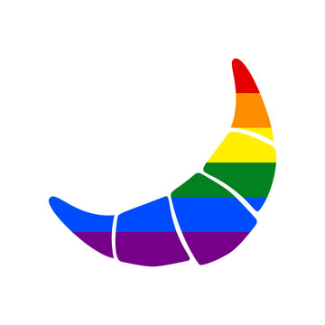 Croissant simple sign. Rainbow gay LGBT rights colored Icon at white Background. Illustration.
