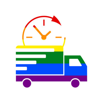 Delivery sign illustration. Rainbow gay LGBT rights colored Icon at white Background. Illustration.