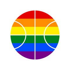 Basketball ball sign illustration. Rainbow gay LGBT rights colored Icon at white Background. Illustration.