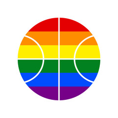 Basketball ball sign illustration. Rainbow gay LGBT rights colored Icon at white Background. Illustration.