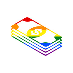 Bank Note dollar sign. Rainbow gay LGBT rights colored Icon at white Background. Illustration.