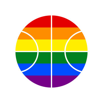 Basketball ball sign illustration. Rainbow gay LGBT rights colored Icon at white Background. Illustration.