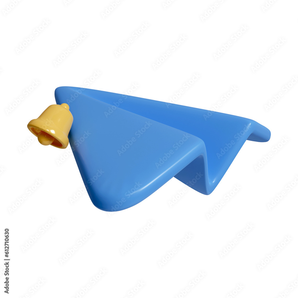 Poster 3d paper airplane new message concept. icon isolated on white background. 3d rendering illustration.