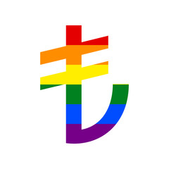 Turkiey Lira sign. Rainbow gay LGBT rights colored Icon at white Background. Illustration.