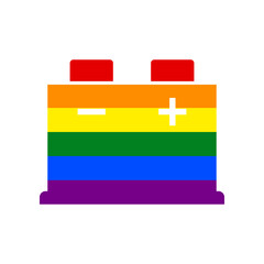 Car battery sign. Rainbow gay LGBT rights colored Icon at white Background. Illustration.