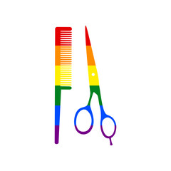 Barber shop sign. Rainbow gay LGBT rights colored Icon at white Background. Illustration.