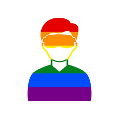 Man with sleeping mask sign. Rainbow gay LGBT rights colored Icon at white Background. Illustration.