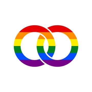 Wdding rings sign illustration. Rainbow gay LGBT rights colored Icon at white Background. Illustration.