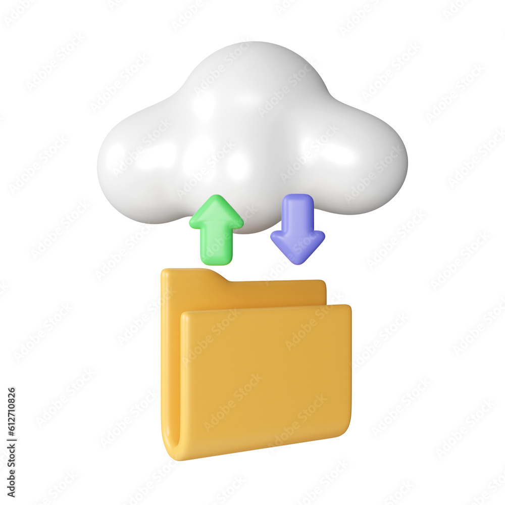 Poster 3d file storage in cloud. icon isolated on white background. 3d rendering illustration. clipping pat
