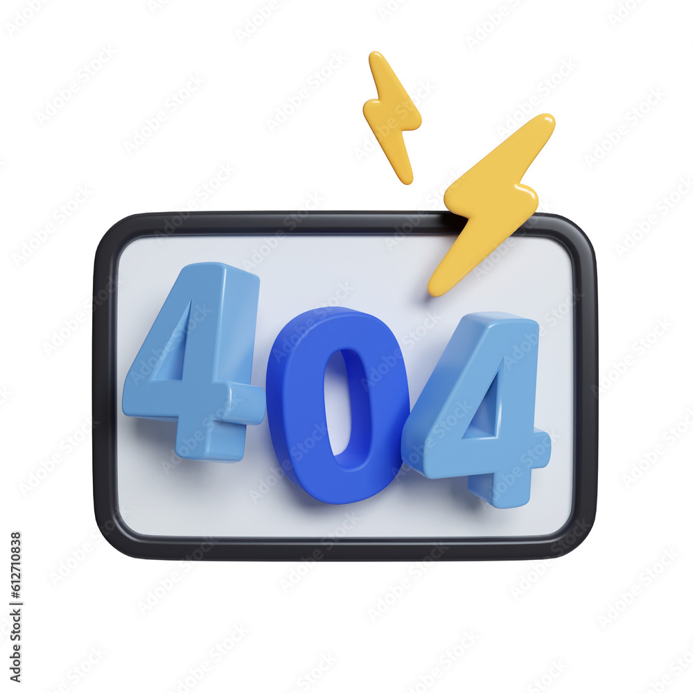 Poster 3d error 404 page not found. page not found text. something went wrong. icon isolated on white backg