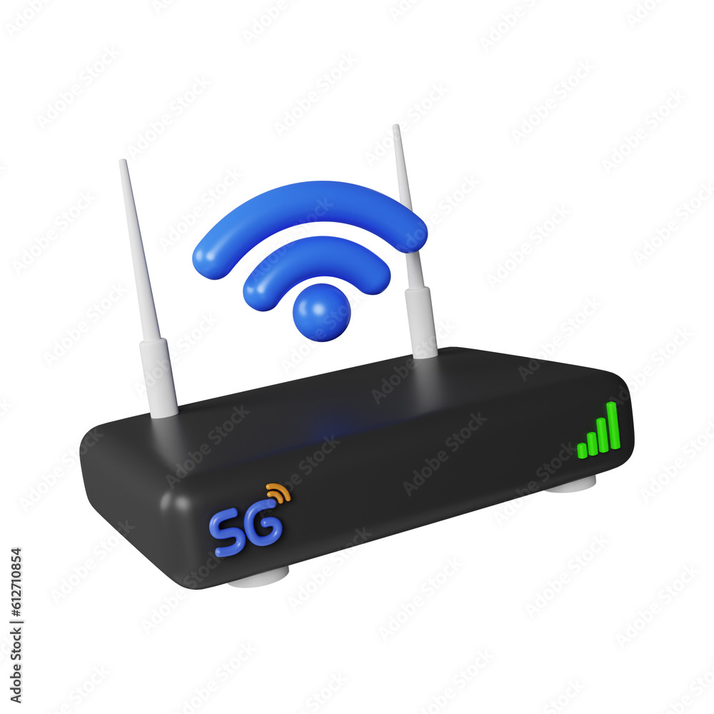 Poster 3d wireless internet router. the concept of a wireless modem for 5g. icon isolated on white backgrou