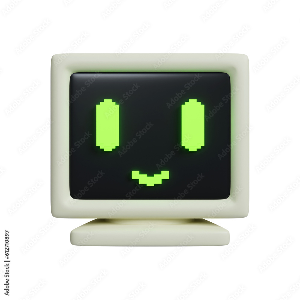Poster 3d retro computer. the system unit, monitor. icon isolated on white background. 3d rendering illustr