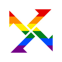 Cross from arrows icon. Rainbow gay LGBT rights colored Icon at white Background. Illustration.