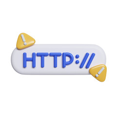 3d http symbol and warning or danger sign. icons about unsafe URLs, malicious and suspicious links. icon isolated on white background. 3d rendering illustration. Clipping path.