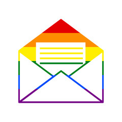 Letter in an envelope sign illustration. Rainbow gay LGBT rights colored Icon at white Background. Illustration.