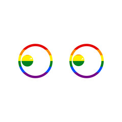 Cartoon eyes. Looking to the left. Rainbow gay LGBT rights colored Icon at white Background. Illustration.