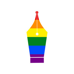 Ink Pen sign. Rainbow gay LGBT rights colored Icon at white Background. Illustration.