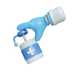 3d liquid hand sanitizer soap disinfectant pump bottle for preventing corona virus. icon isolated on white background. 3d rendering illustration. Clipping path.