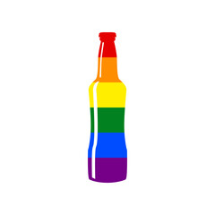 Beer bottle sign. Rainbow gay LGBT rights colored Icon at white Background. Illustration.