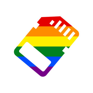 Memory card sign. Rainbow gay LGBT rights colored Icon at white Background. Illustration.