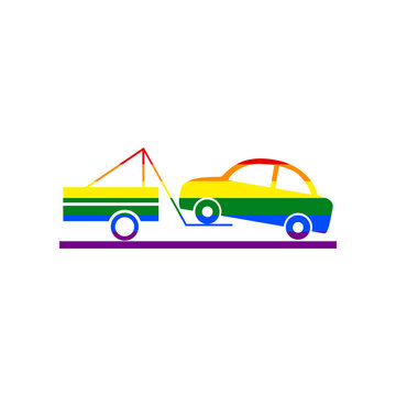Tow truck sign. Rainbow gay LGBT rights colored Icon at white Background. Illustration.