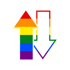 Arrows top down sign. Rainbow gay LGBT rights colored Icon at white Background. Illustration.