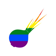 Onion sign. Salad ingredient. Healthy vegetable. Rainbow gay LGBT rights colored Icon at white Background. Illustration.