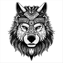 Viking Wolf head design for Viking Celtic illustration motive tattoo with white background.