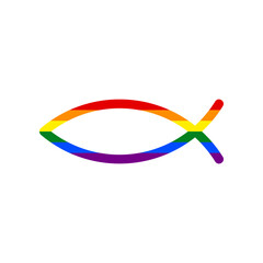 Christian symbol fish sign. Rainbow gay LGBT rights colored Icon at white Background. Illustration.