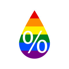 Thin line percent down sign. Rainbow gay LGBT rights colored Icon at white Background. Illustration.