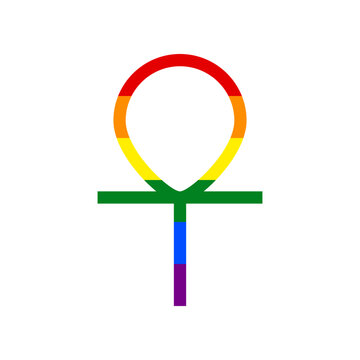 Ankh symbol, egyptian word for life, symbol of immortality. Rainbow gay LGBT rights colored Icon at white Background. Illustration.