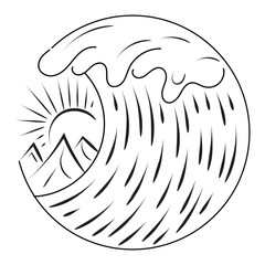 Camping Nature Adventure wild line art. Wild nature illustration for print or use as poster, card, flyer or T Shirt