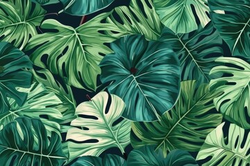 Tropical pattern with monstera leaves. Generative AI