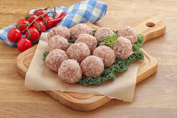 Raw pork meatball for cooking