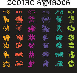 zodiac astrology horoscope symbol logo icon sign set