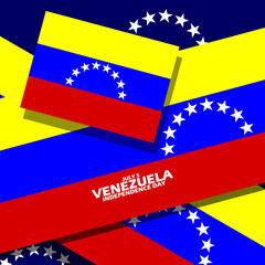 Venezuela flag with ribbons and bold text to commemorate Venezuela Independence Day on July 5