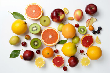 fresh fruit on white background