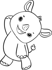 Cute happy cheerful adorable baby Rhino cartoon drawing outline for coloring page