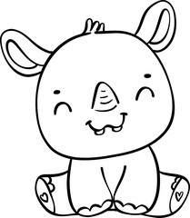 Obraz na płótnie Canvas Cute happy cheerful adorable baby Rhino cartoon drawing outline for coloring page