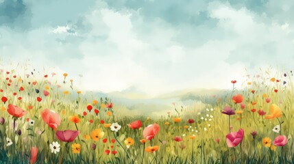 Obraz na płótnie Canvas Illustration of a flower meadow in spring. Generative AI