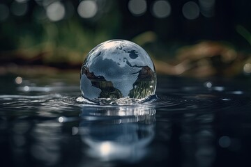 Green sphere earth in water