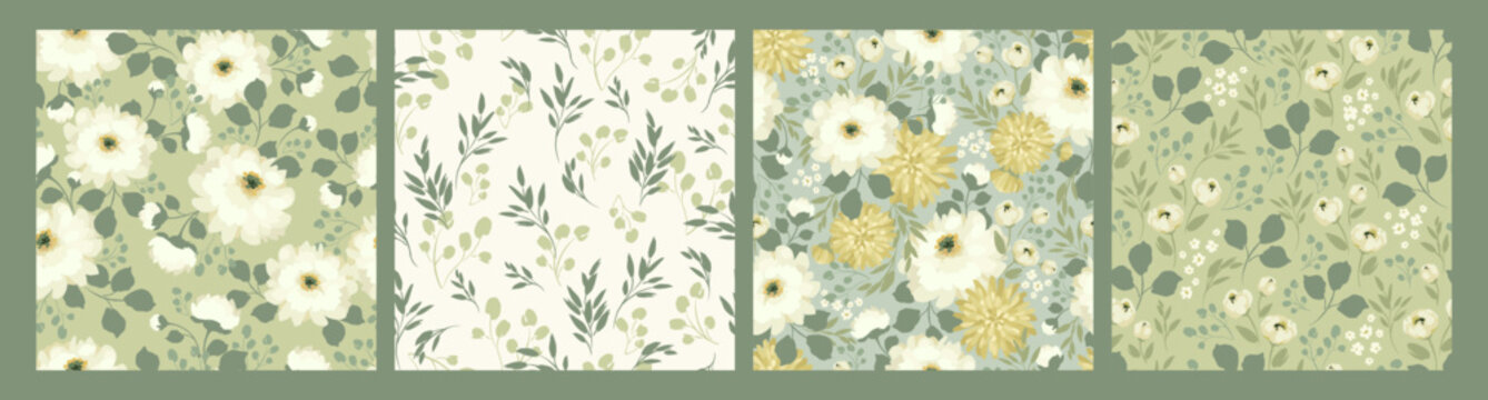 Abstract floral seamless patterns with chamomile. Trendy hand drawn textures. Modern abstract design for,paper, cover, fabric and other